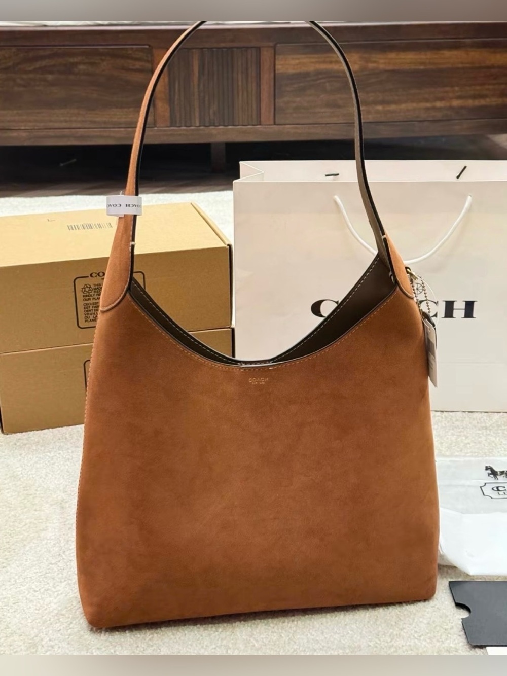 Coach Suede Shoulder Hobo in Saddle